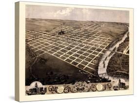 1869, Topeka Bird's Eye View, Kansas, United States-null-Stretched Canvas