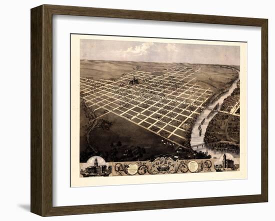 1869, Topeka Bird's Eye View, Kansas, United States-null-Framed Giclee Print