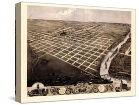 1869, Topeka Bird's Eye View, Kansas, United States-null-Stretched Canvas