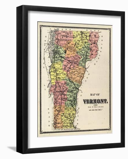 1869, Vermont Map, Vermont, United States-null-Framed Giclee Print