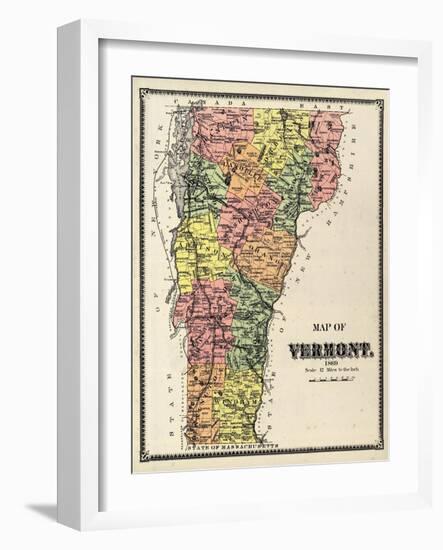 1869, Vermont Map, Vermont, United States-null-Framed Giclee Print