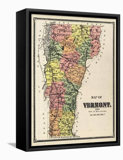 1869, Vermont Map, Vermont, United States-null-Framed Stretched Canvas