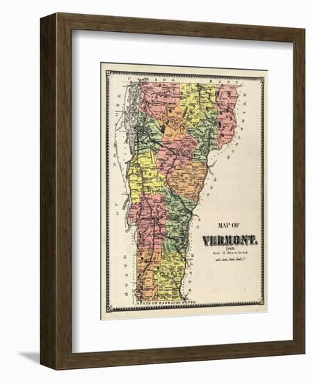 1869, Vermont Map, Vermont, United States-null-Framed Giclee Print