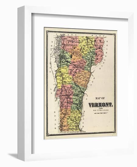 1869, Vermont Map, Vermont, United States-null-Framed Giclee Print