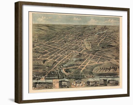 1870, Akron Bird's Eye View, Ohio, United States-null-Framed Giclee Print