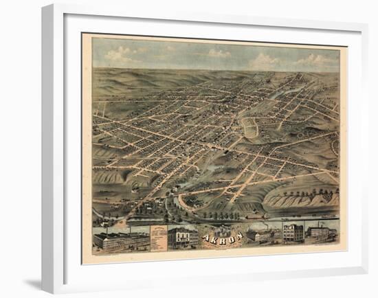 1870, Akron Bird's Eye View, Ohio, United States-null-Framed Giclee Print