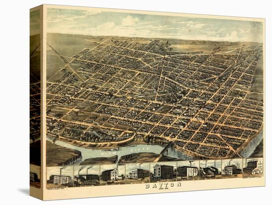 1870, Dayton Bird's Eye View, Ohio, United States-null-Stretched Canvas