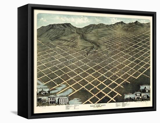 1870, Salt Lake City Bird's Eye View, Utah, United States-null-Framed Stretched Canvas