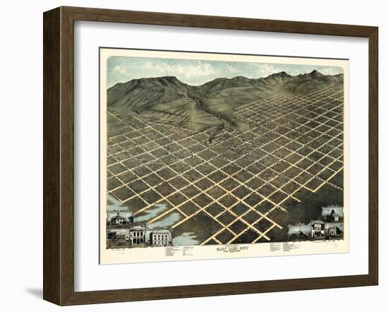 1870, Salt Lake City Bird's Eye View, Utah, United States-null-Framed Giclee Print