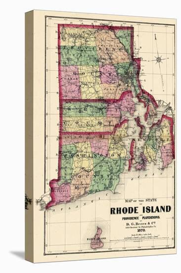 1870, State Map - Rhode Island, Providence and Plantations, Block Island, Rhode Island, United Stat-null-Stretched Canvas