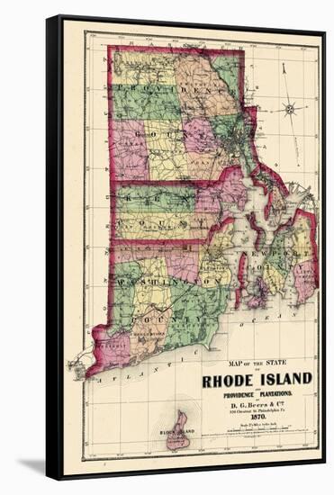 1870, State Map - Rhode Island, Providence and Plantations, Block Island, Rhode Island, United Stat-null-Framed Stretched Canvas