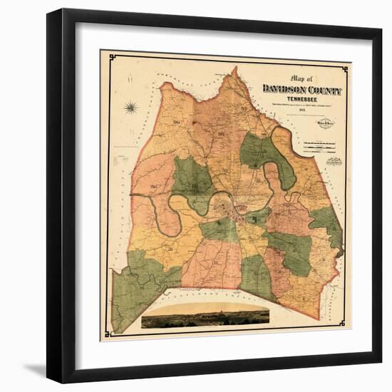 1871, Davidson County and Nashville Wall Map, Tennessee, United States-null-Framed Giclee Print