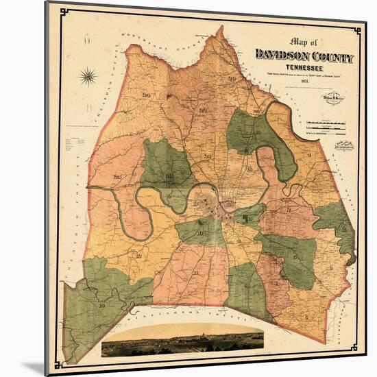 1871, Davidson County and Nashville Wall Map, Tennessee, United States-null-Mounted Giclee Print