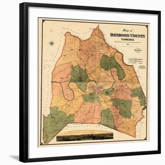 1871, Davidson County and Nashville Wall Map, Tennessee, United States-null-Framed Giclee Print