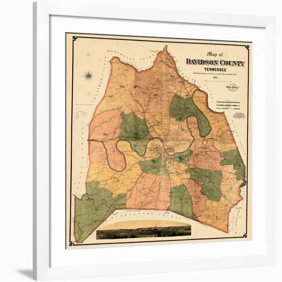 1871, Davidson County and Nashville Wall Map, Tennessee, United States-null-Framed Giclee Print