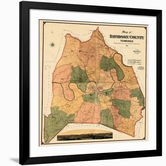 1871, Davidson County and Nashville Wall Map, Tennessee, United States-null-Framed Giclee Print