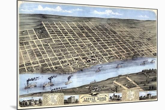 1871, Little Rock Bird's Eye View, Arkansas, United States-null-Mounted Premium Giclee Print