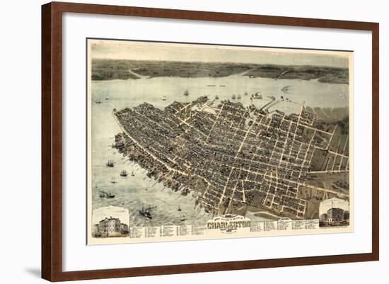 1872, Charleston Bird's Eye View, South Carolina, United States-null-Framed Giclee Print