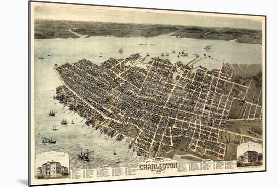 1872, Charleston Bird's Eye View, South Carolina, United States-null-Mounted Giclee Print