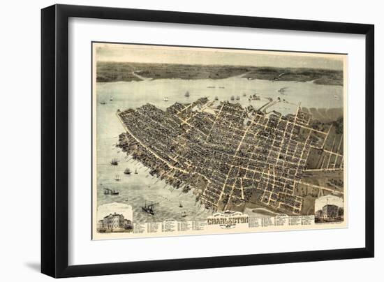 1872, Charleston Bird's Eye View, South Carolina, United States-null-Framed Premium Giclee Print