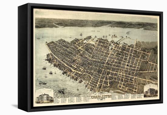 1872, Charleston Bird's Eye View, South Carolina, United States-null-Framed Stretched Canvas