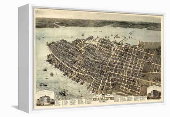 1872, Charleston Bird's Eye View, South Carolina, United States-null-Framed Stretched Canvas