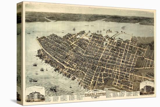 1872, Charleston Bird's Eye View, South Carolina, United States-null-Stretched Canvas