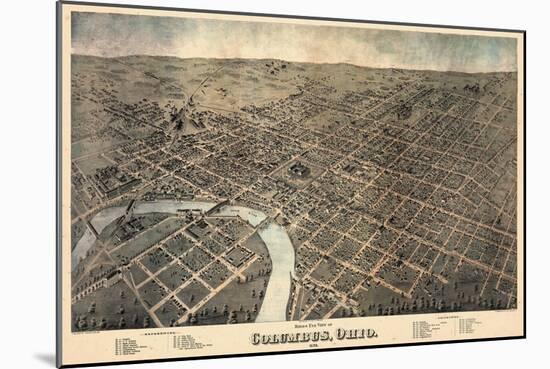 1872, Columbus Bird's Eye View, Ohio, United States-null-Mounted Giclee Print