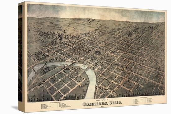 1872, Columbus Bird's Eye View, Ohio, United States-null-Stretched Canvas