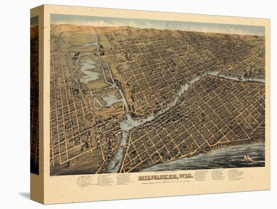 1872, Milwaukee Bird's Eye View, Wisconsin, United States-null-Stretched Canvas