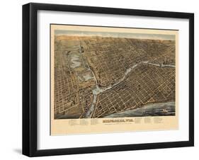 1872, Milwaukee Bird's Eye View, Wisconsin, United States-null-Framed Giclee Print