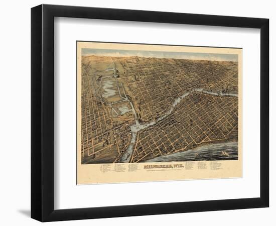 1872, Milwaukee Bird's Eye View, Wisconsin, United States-null-Framed Giclee Print