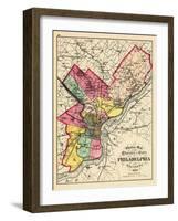 1872, Philadelphia County and City Outline Map, Pennsylvania, United States-null-Framed Giclee Print