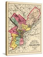 1872, Philadelphia County and City Outline Map, Pennsylvania, United States-null-Stretched Canvas