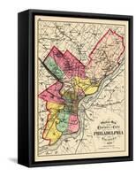 1872, Philadelphia County and City Outline Map, Pennsylvania, United States-null-Framed Stretched Canvas