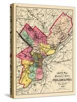 1872, Philadelphia County and City Outline Map, Pennsylvania, United States-null-Stretched Canvas