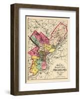 1872, Philadelphia County and City Outline Map, Pennsylvania, United States-null-Framed Giclee Print