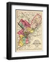 1872, Philadelphia County and City Outline Map, Pennsylvania, United States-null-Framed Giclee Print