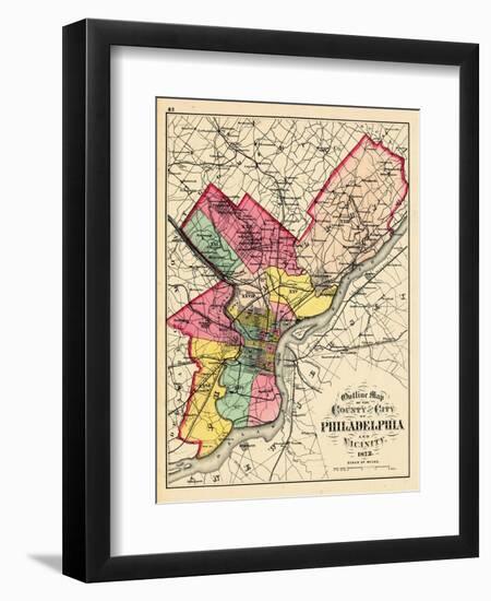 1872, Philadelphia County and City Outline Map, Pennsylvania, United States-null-Framed Giclee Print