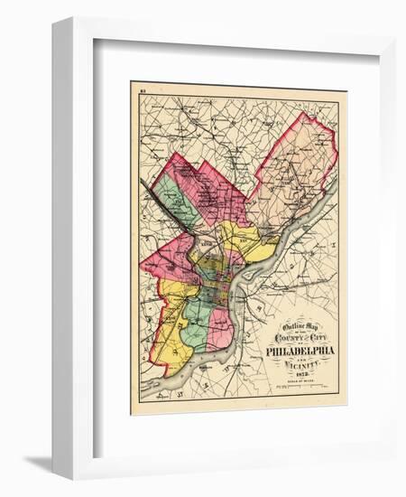 1872, Philadelphia County and City Outline Map, Pennsylvania, United States-null-Framed Giclee Print