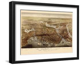 1873, Boston Bird's Eye View, Massachusetts, United States-null-Framed Giclee Print