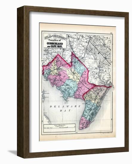 1873, Cumberland and Cape May Counties Map, New Jersey, United States-null-Framed Giclee Print