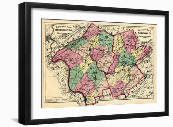1873, Hunterdon and Somerset County Topographical Map, New Jersey, United States-null-Framed Giclee Print