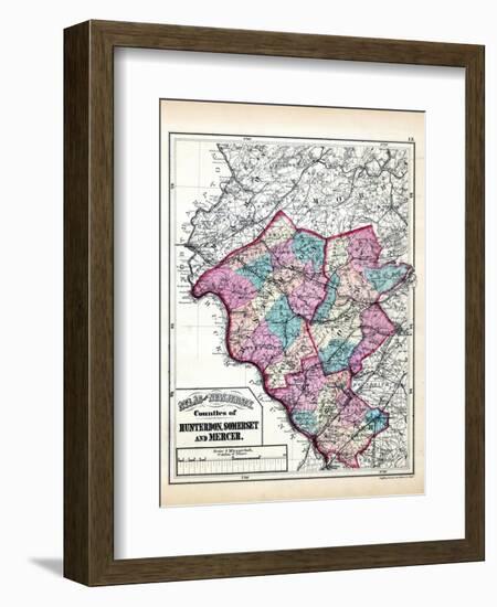 1873, Hunterdon, Somerset and Mercer Counties Map, New Jersey, United States-null-Framed Giclee Print