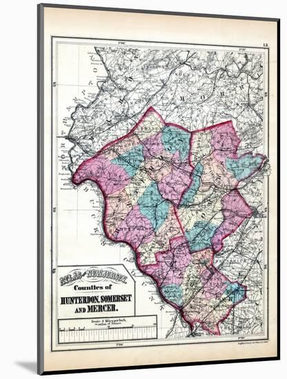 1873, Hunterdon, Somerset and Mercer Counties Map, New Jersey, United States-null-Mounted Giclee Print