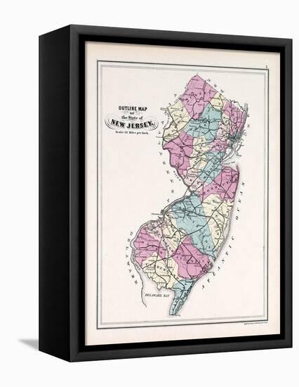 1873, New Jersey State Map, New Jersey, United States-null-Framed Stretched Canvas