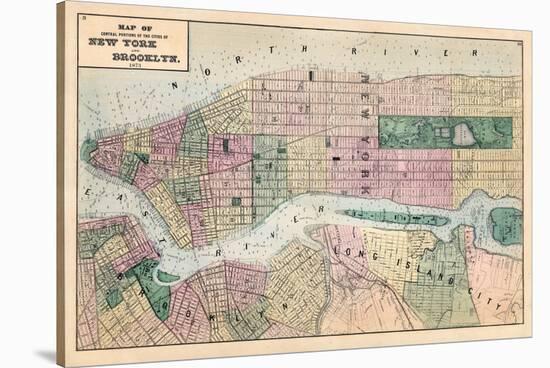 1873, New York and Brooklyn Cities Central Portions Map, New York, United States-null-Stretched Canvas