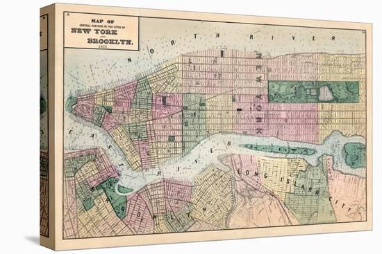 1873, New York and Brooklyn Cities Central Portions Map, New York, United States-null-Stretched Canvas