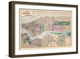 1873, New York and Brooklyn Cities Central Portions Map, New York, United States-null-Framed Giclee Print