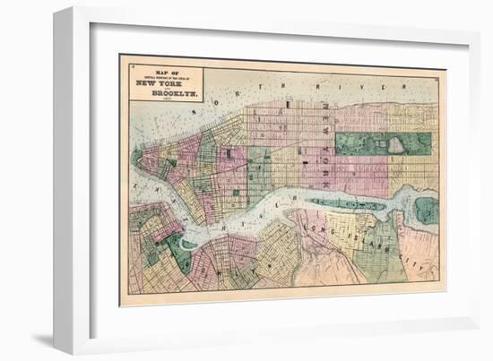1873, New York and Brooklyn Cities Central Portions Map, New York, United States-null-Framed Giclee Print